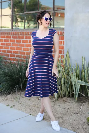 3971 Amelia Dress in Navy Stripes - XS only