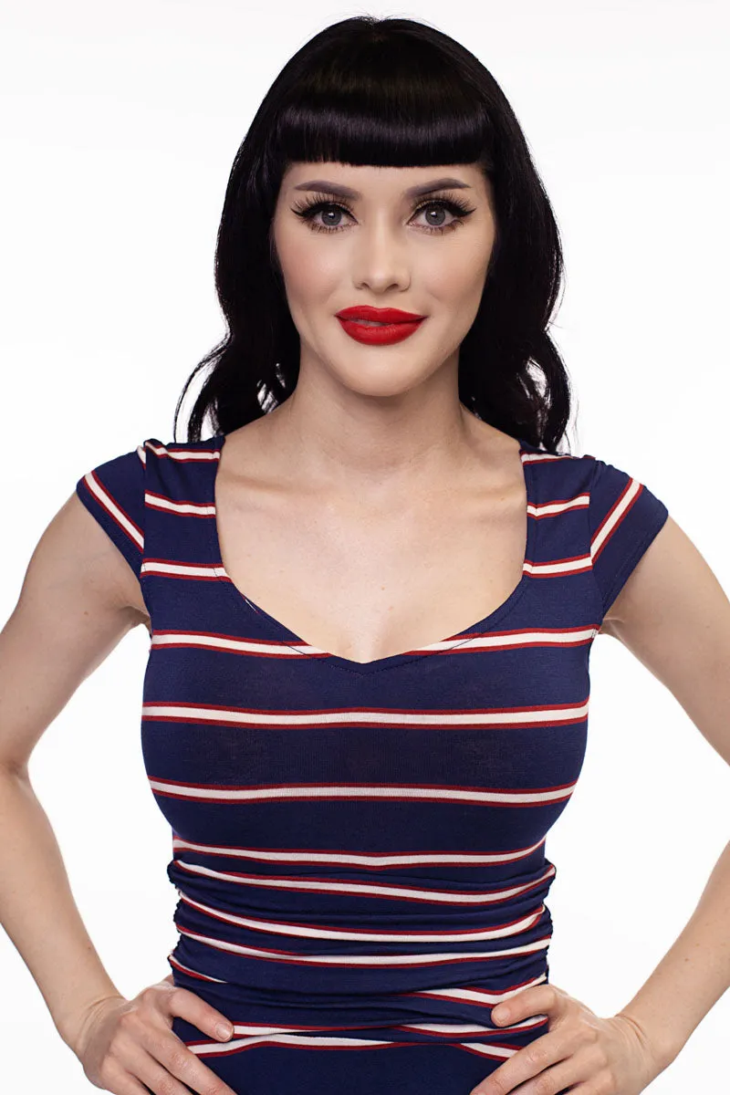 3971 Amelia Dress in Navy Stripes - XS only