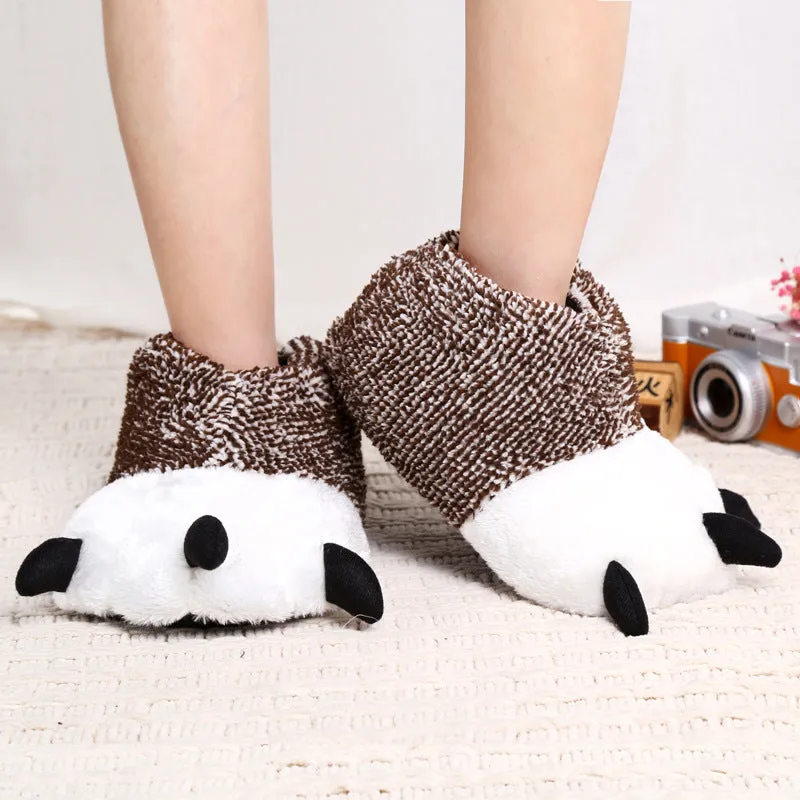 Animal Slippers Autumn And Winter Super Soft Paw Cute Bear Paw Plush