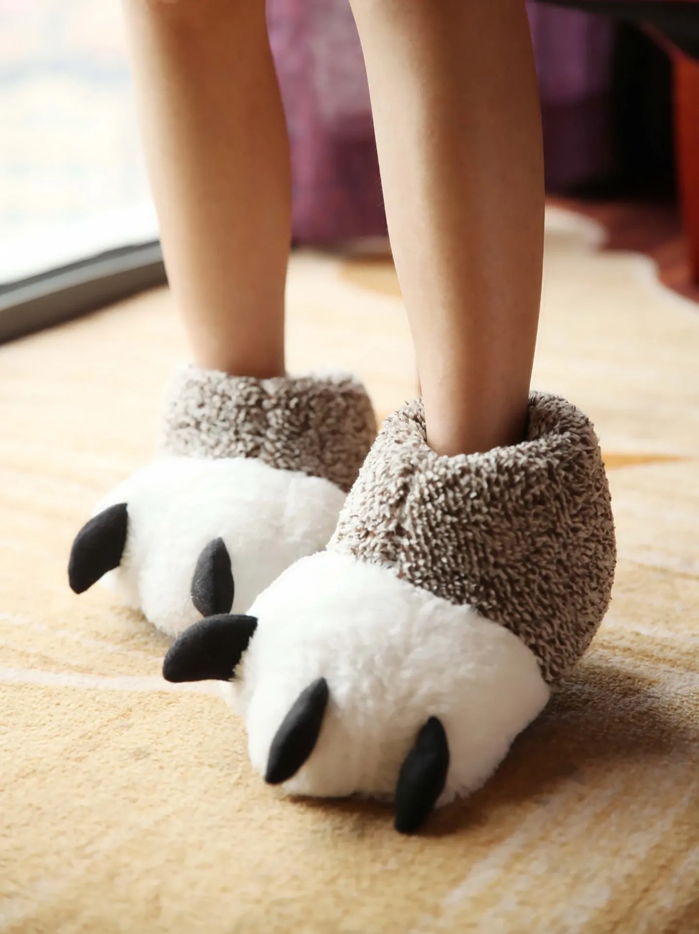 Animal Slippers Autumn And Winter Super Soft Paw Cute Bear Paw Plush