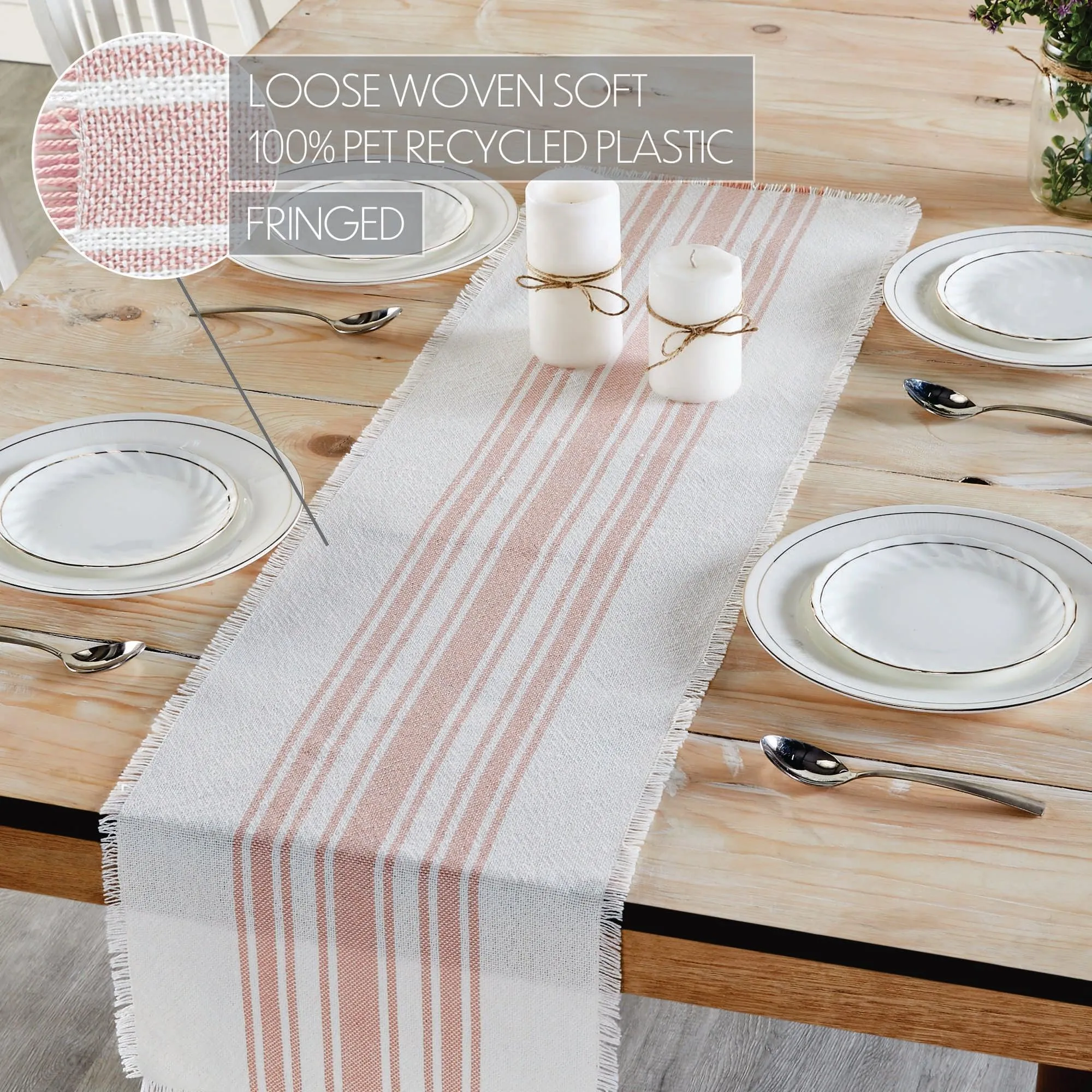 Antique White Stripe Coral Indoor/Outdoor Table Runner 12x48 VHC Brands VHC Brands