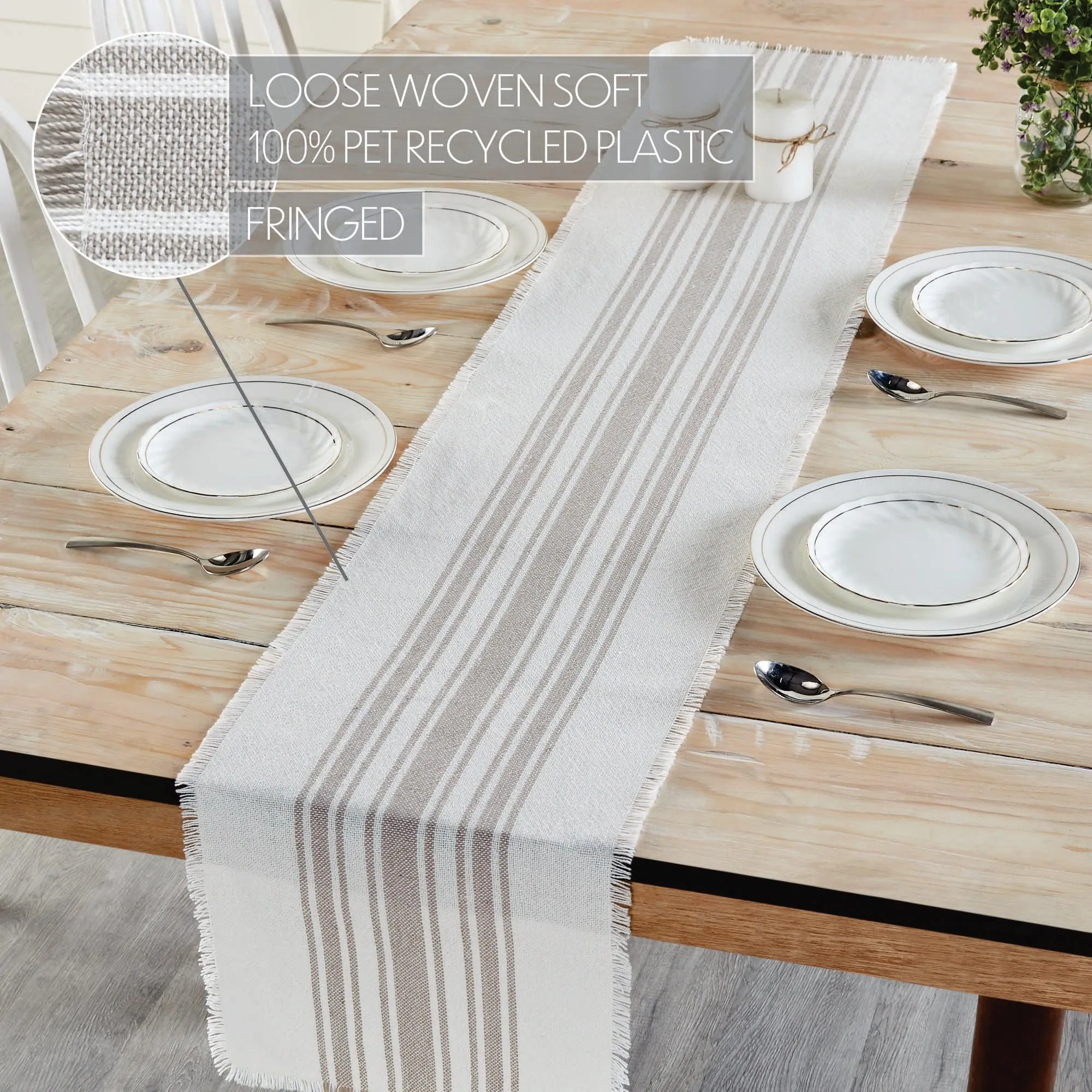 Antique White Stripe Dove Grey Indoor/Outdoor Table Runner 12x72 VHC Brands VHC Brands
