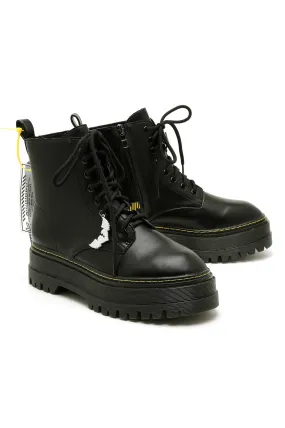 Black chunky faux leather ankle boots | MET BOOTS