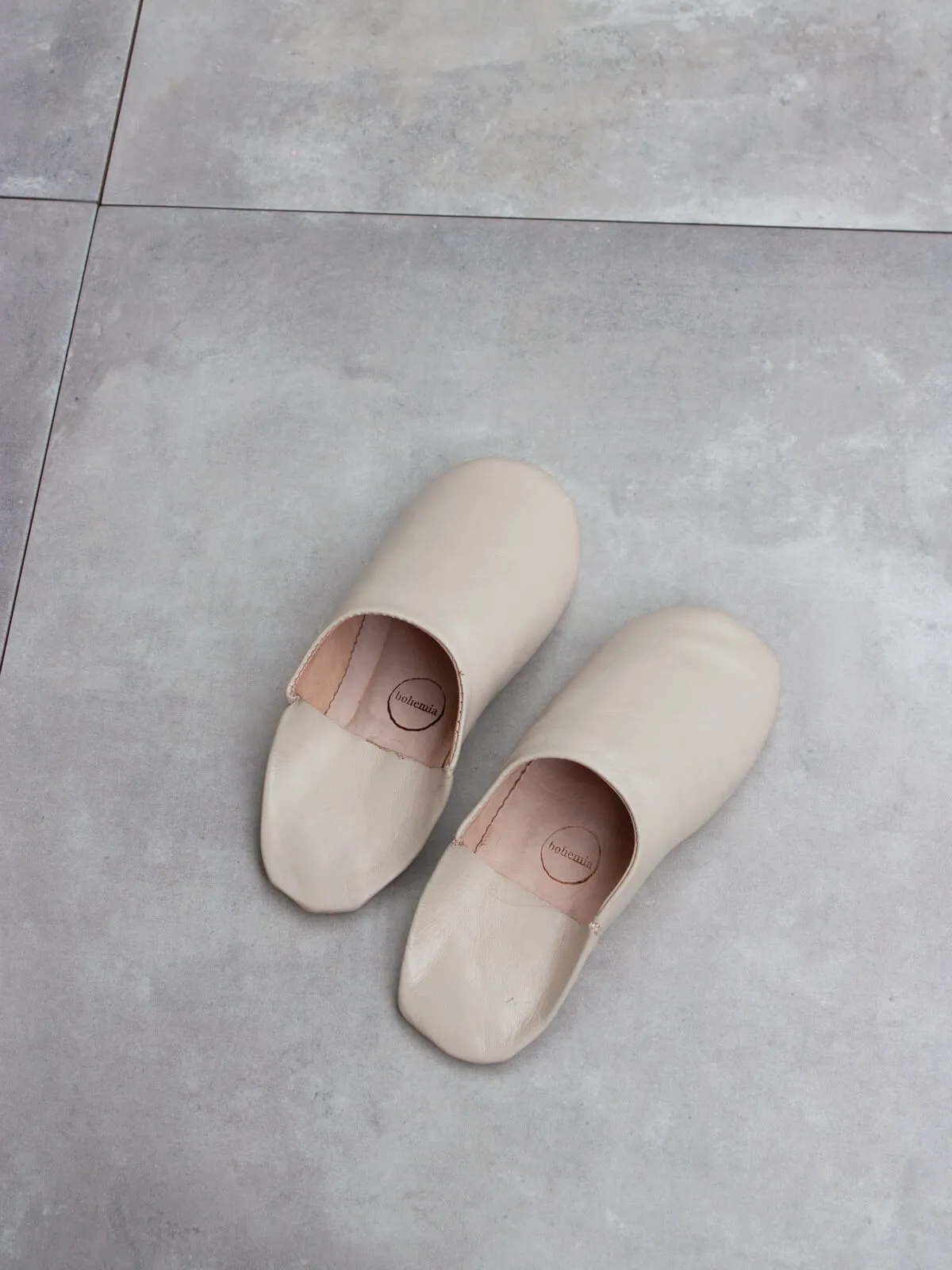Bohemia Leather Babouche Slippers, Chalk