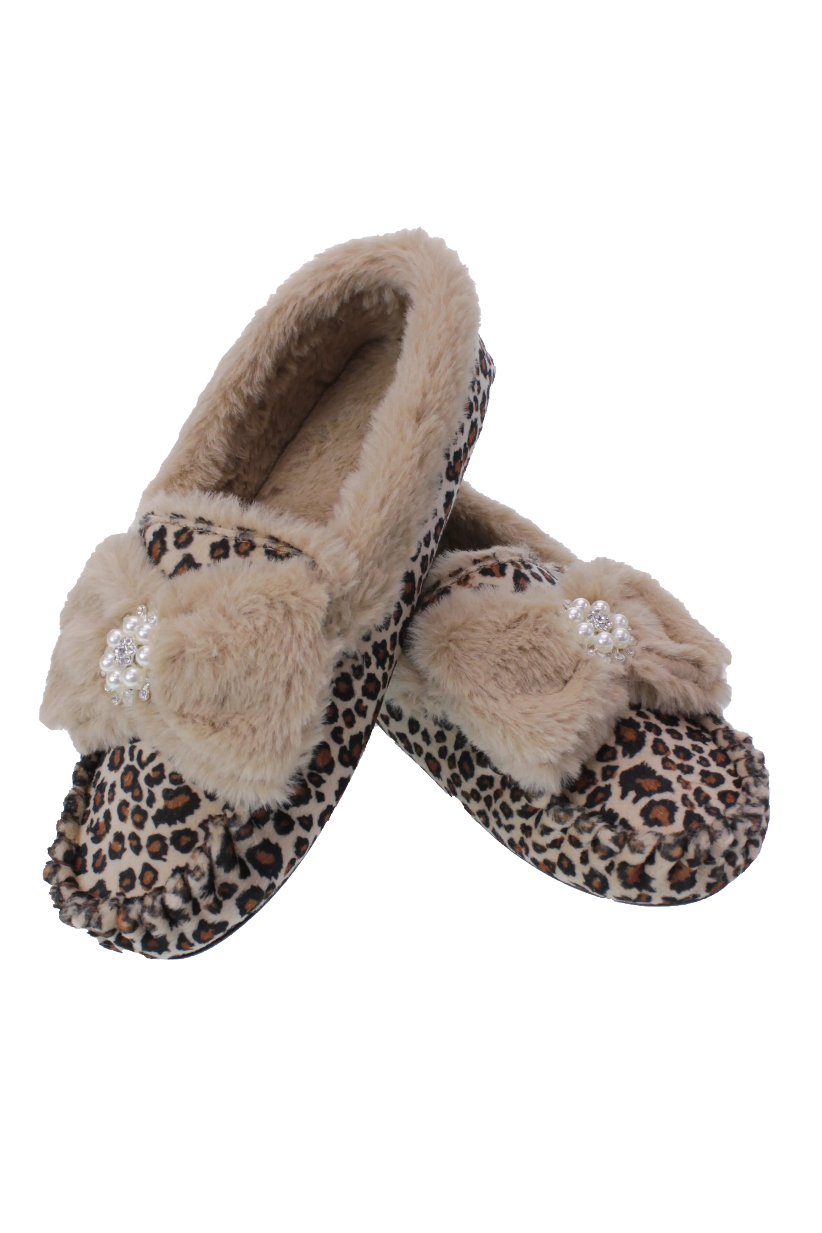 Brandwell Luxury Ladies Plush Moccasin Slippers Leopard Print 4-5