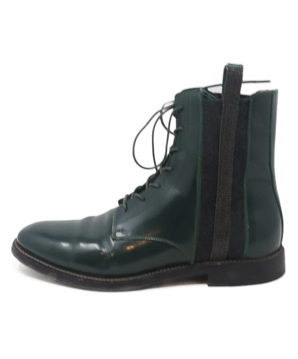 Brunello Cucinelli Green Leather Metallic Trim Booties sz 7