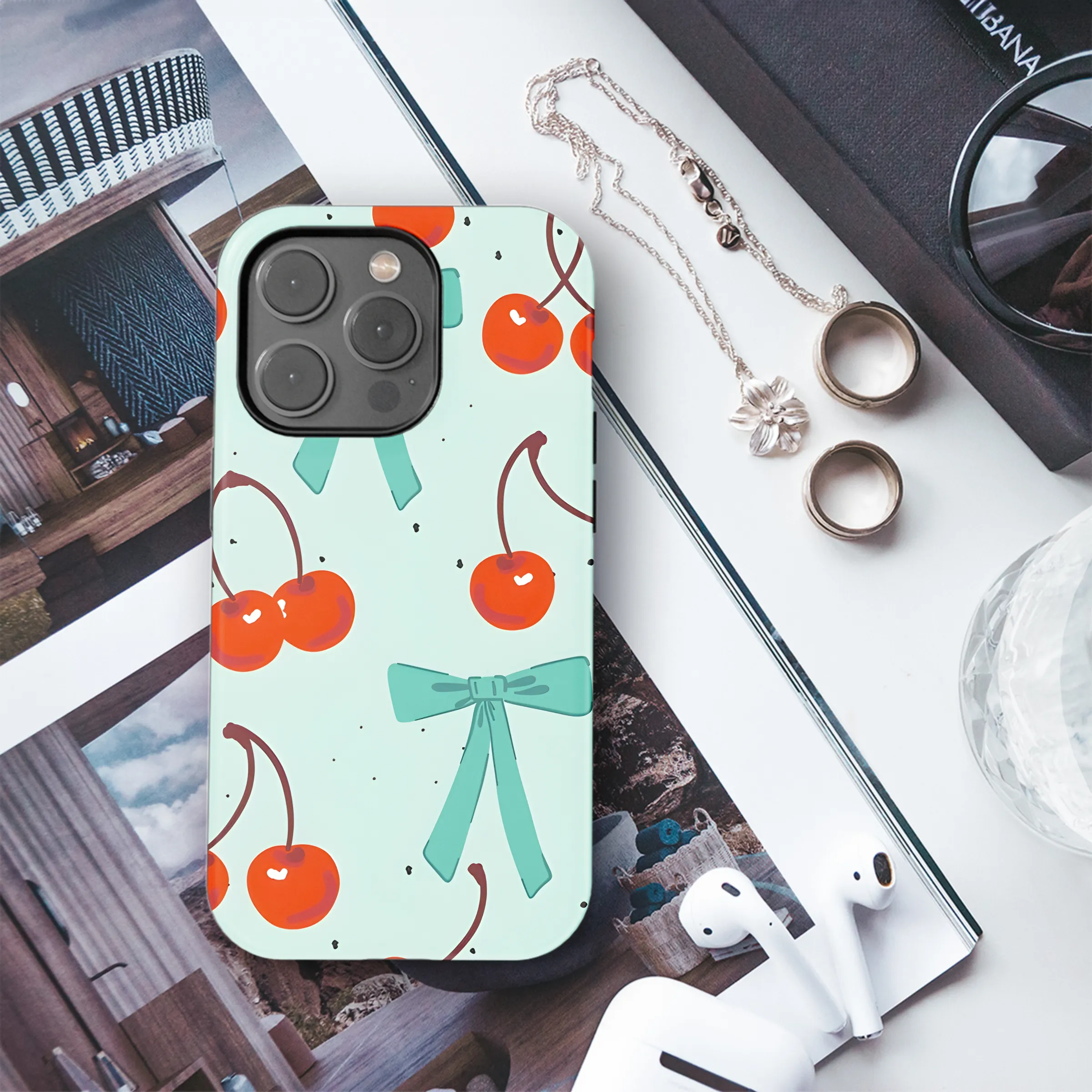 Cherry Ribbon Bow Vintage Phone Case iPhone Samsung Cover Pixel 3944