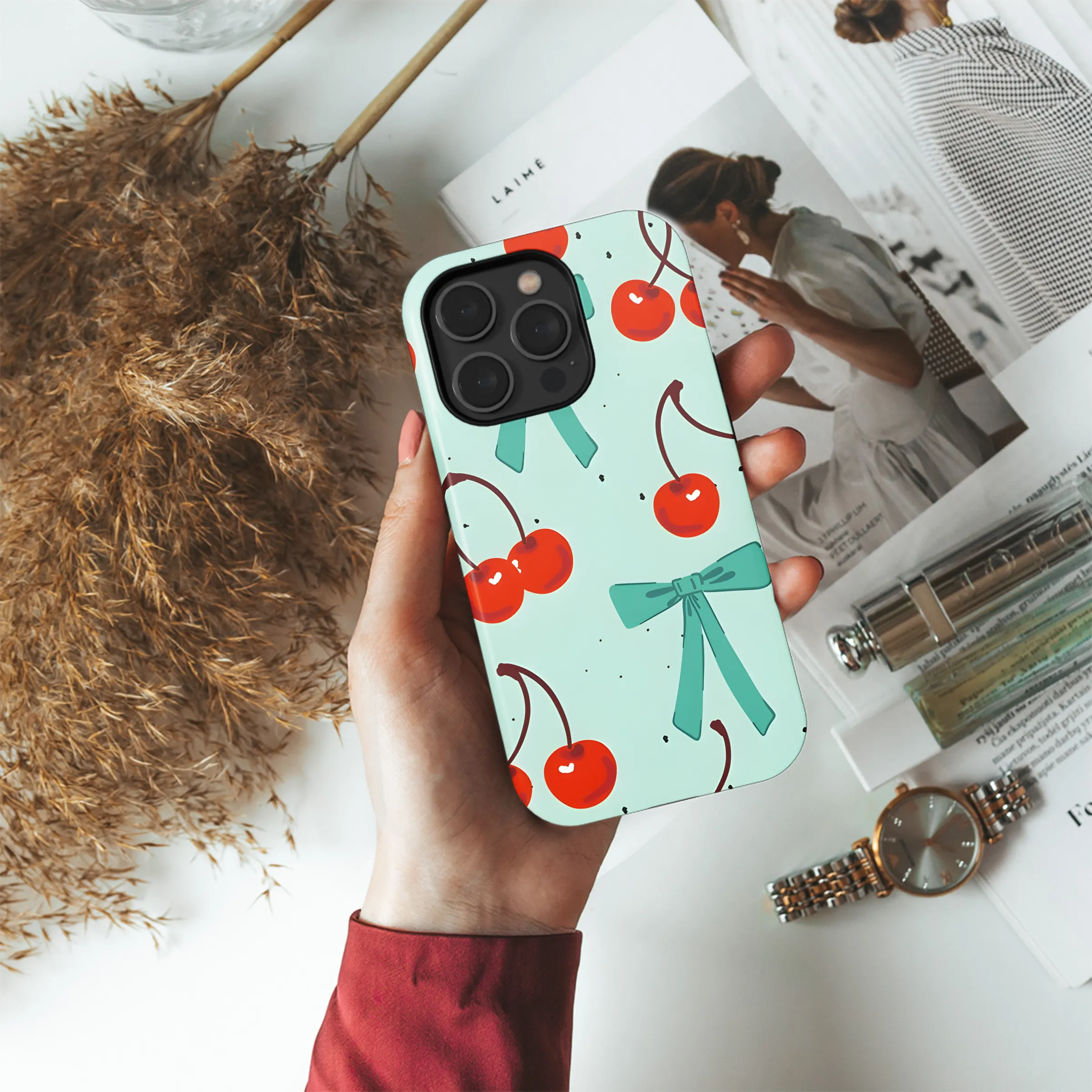 Cherry Ribbon Bow Vintage Phone Case iPhone Samsung Cover Pixel 3944