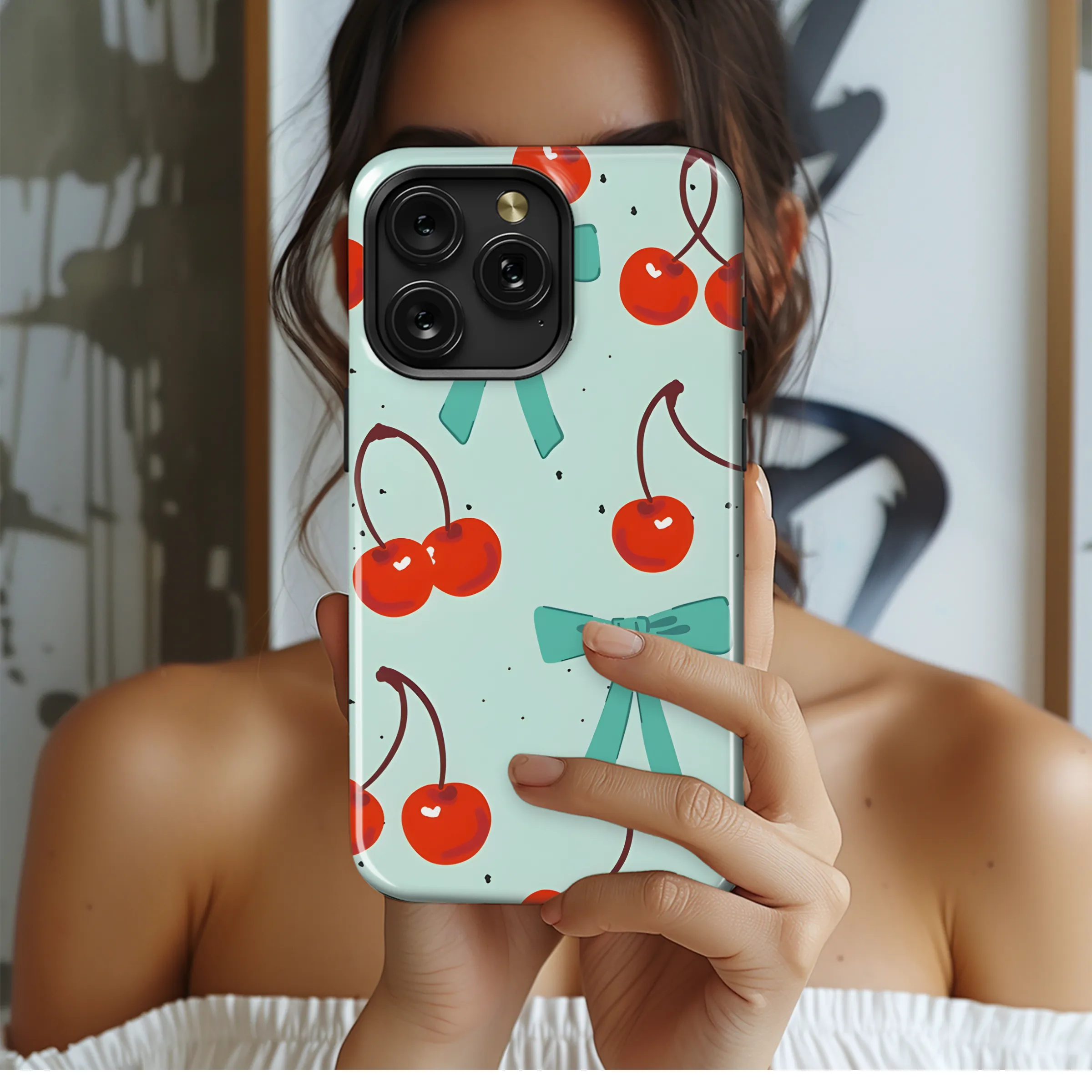 Cherry Ribbon Bow Vintage Phone Case iPhone Samsung Cover Pixel 3944