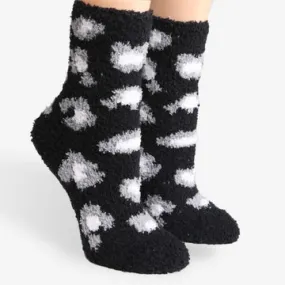 Cozy Plush Socks - Black Cheetah