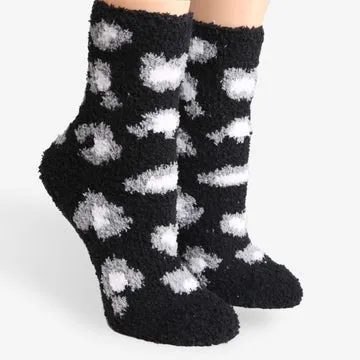 Cozy Plush Socks - Black Cheetah