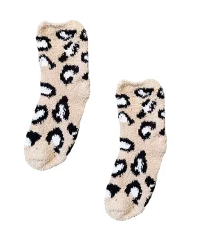 Cozy Plush Socks - Tan Cheetah