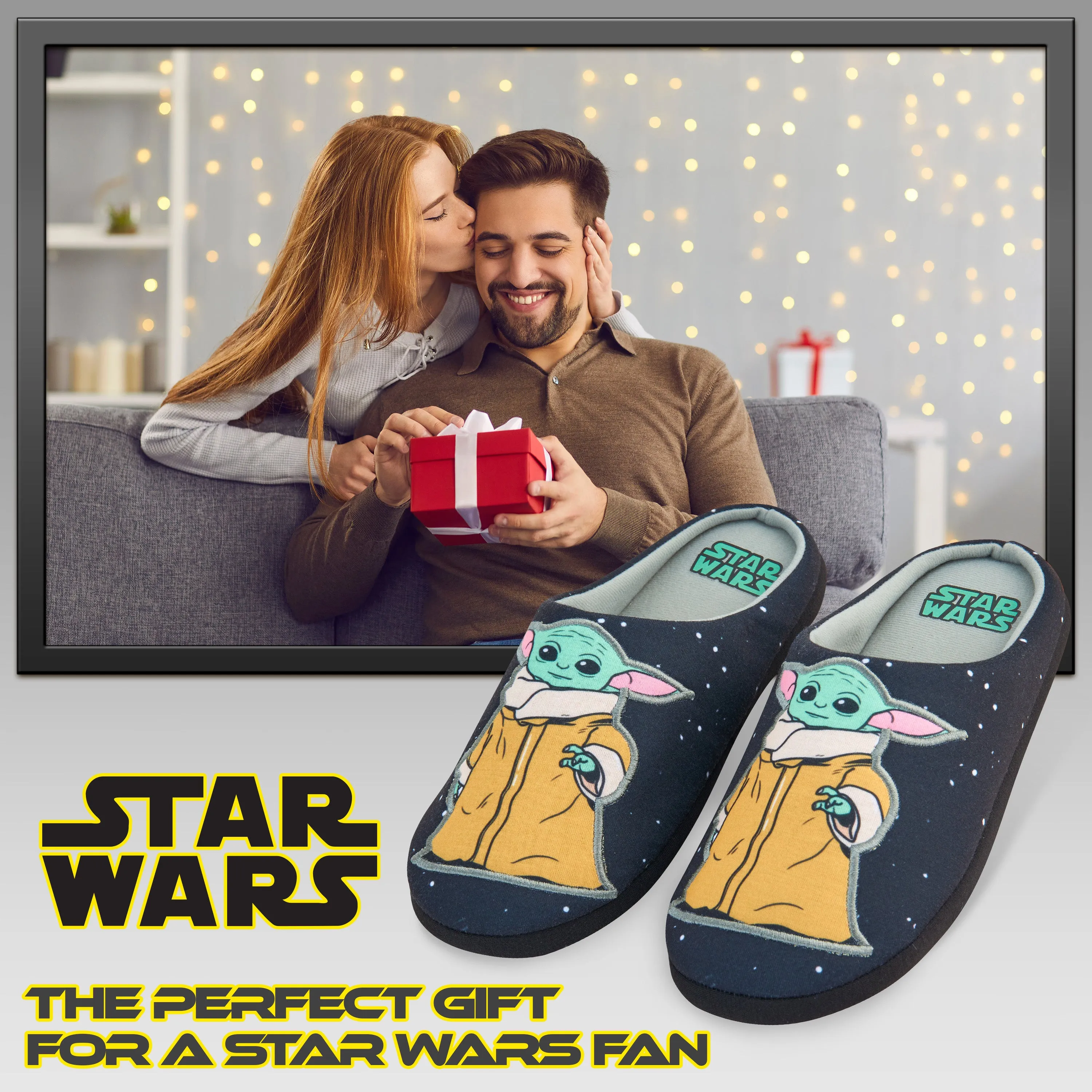 Disney Men's Slippers - Baby Yoda House Shoes