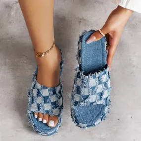 Gabrielle Plaid PU Leather Platform Sandals