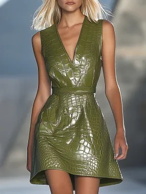 High Fashion Crocodile Eco-Leather Sleeveless Mini Dress