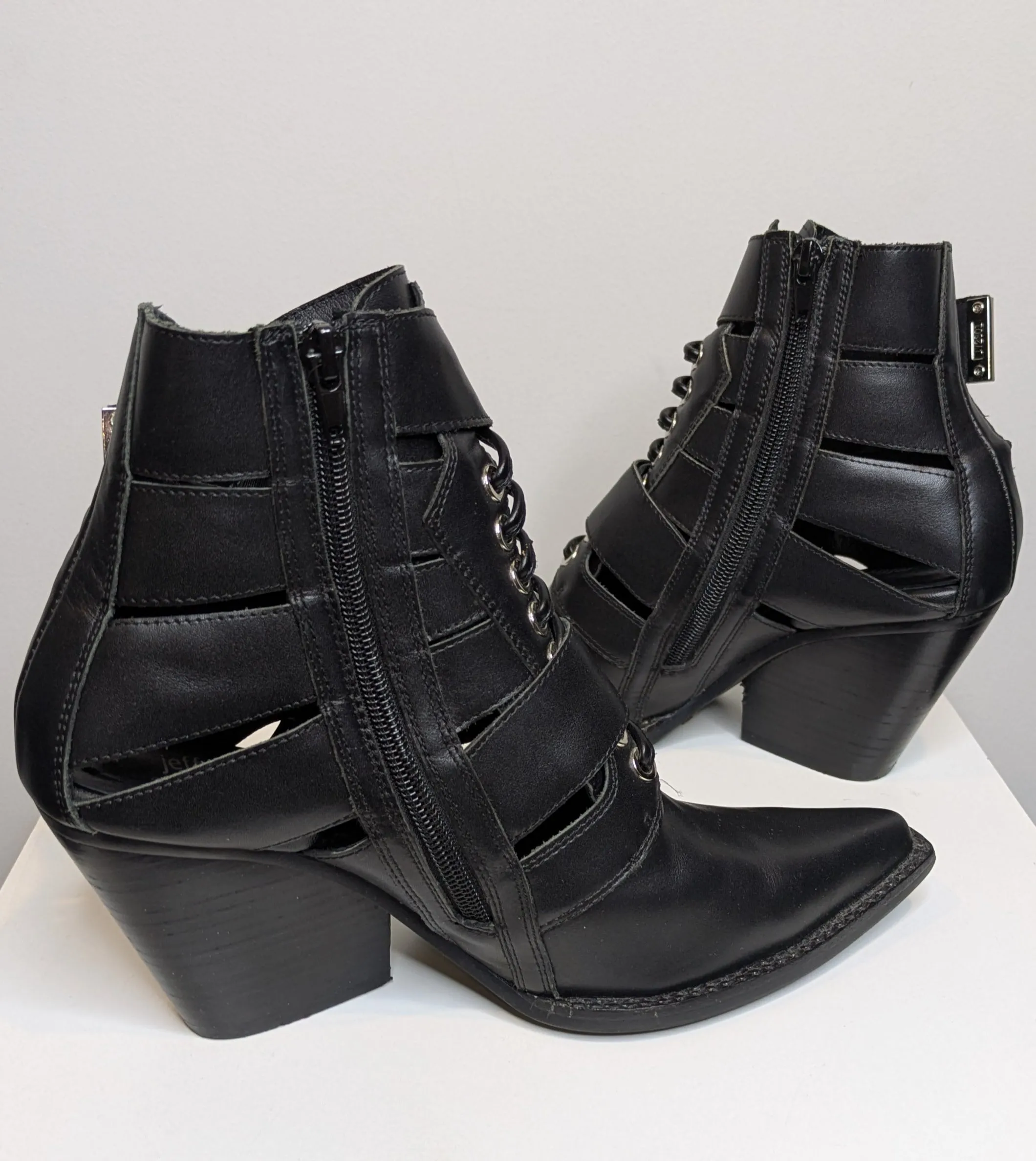 Jeffrey Campbell Black Leather Buckle Boots