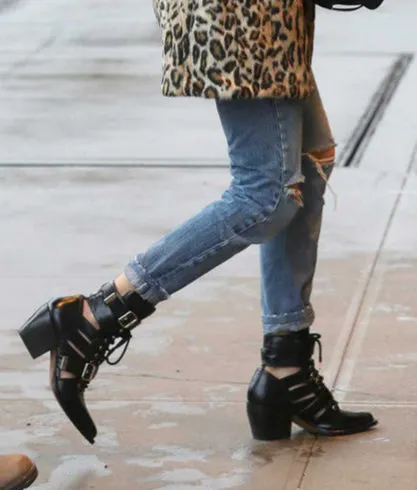 Jeffrey Campbell Black Leather Buckle Boots