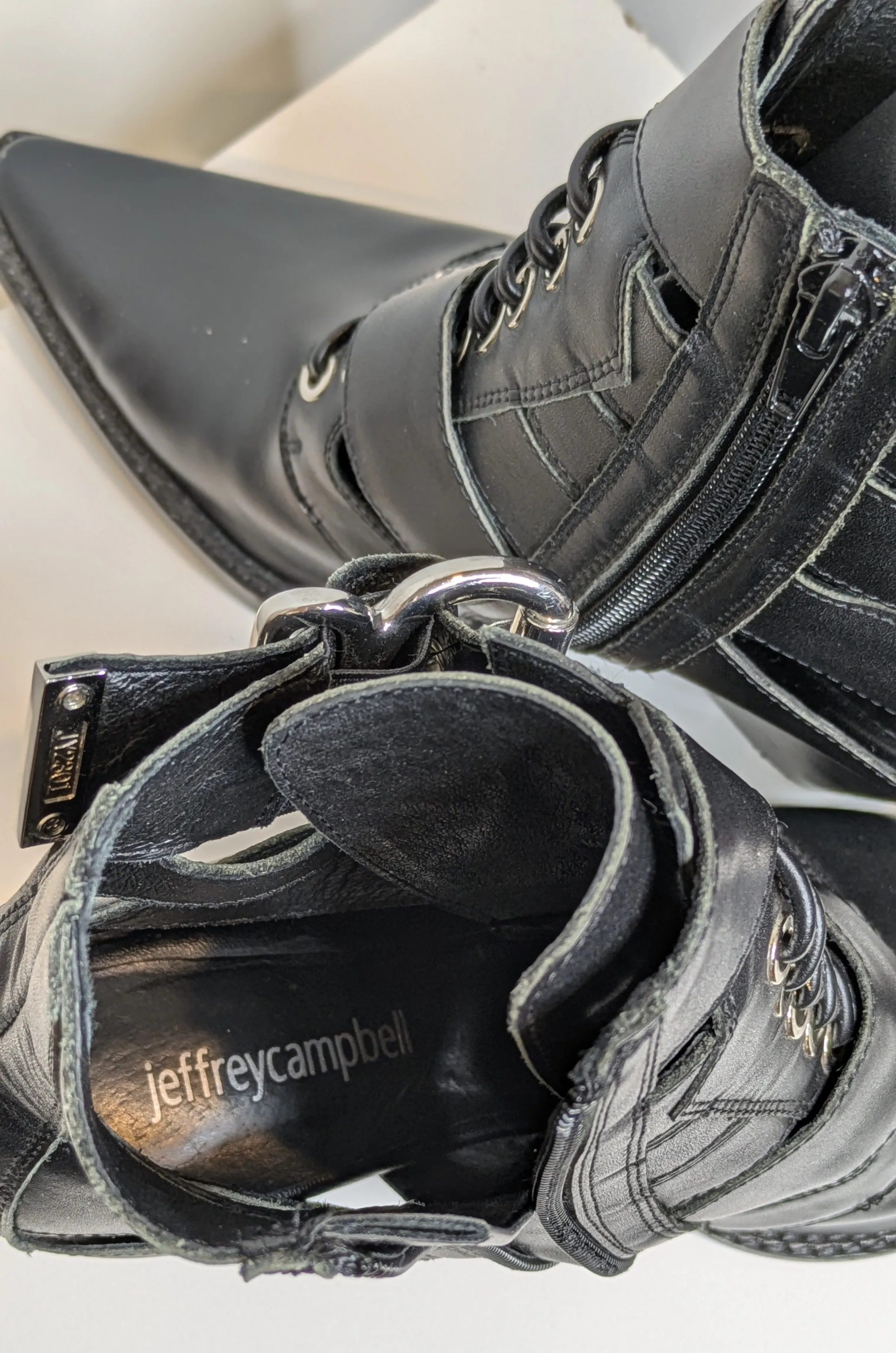 Jeffrey Campbell Black Leather Buckle Boots