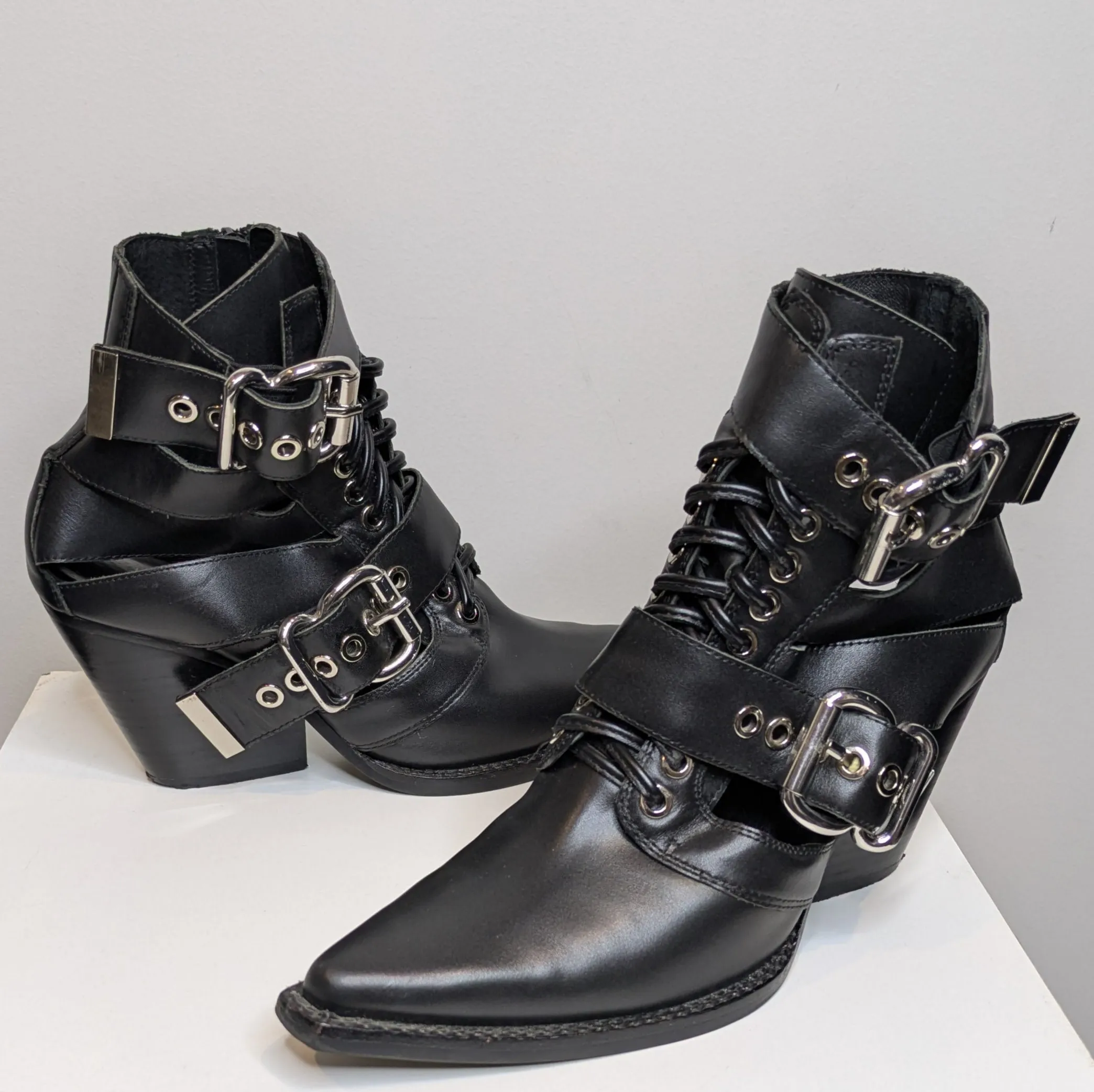 Jeffrey Campbell Black Leather Buckle Boots