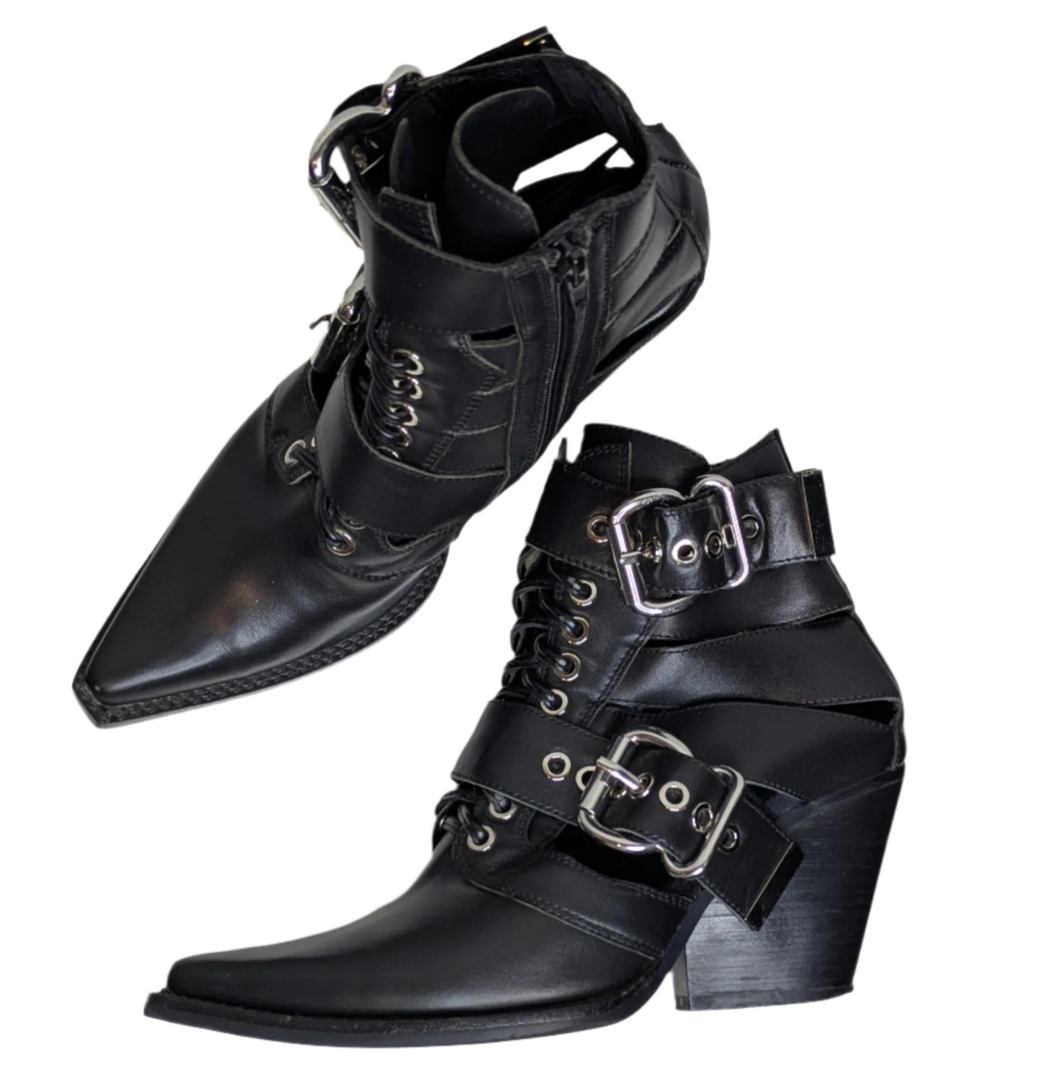 Jeffrey Campbell Black Leather Buckle Boots