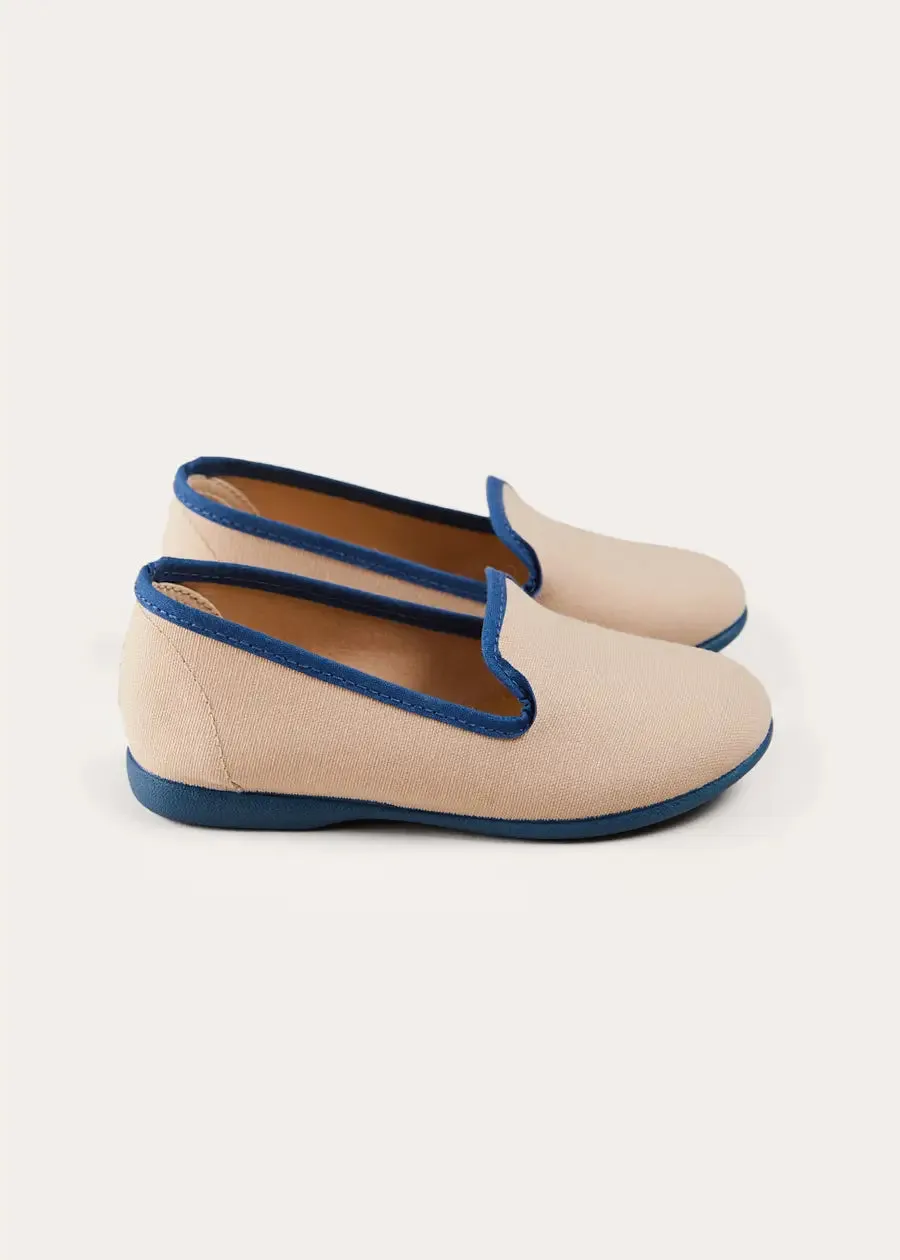 Linen Slippers With Contrast Piping in Cream (24-35EU)