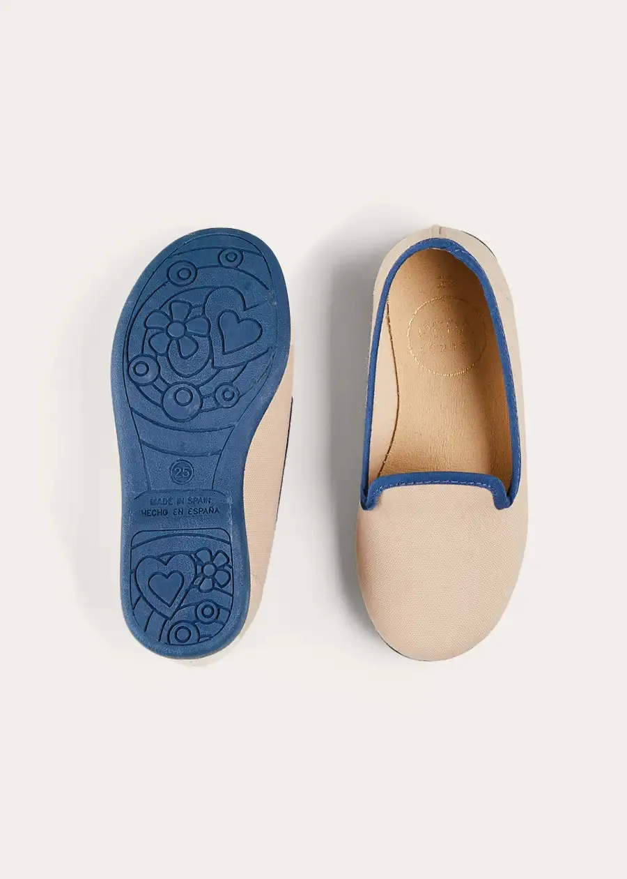 Linen Slippers With Contrast Piping in Cream (24-35EU)