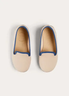 Linen Slippers With Contrast Piping in Cream (24-35EU)