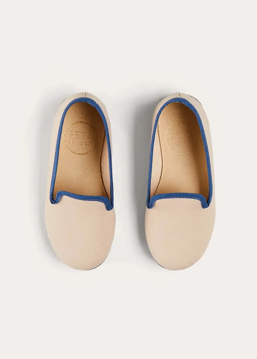 Linen Slippers With Contrast Piping in Cream (24-35EU)