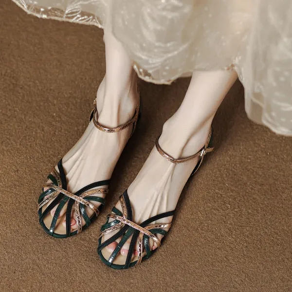 Low Sandals Woman Leather Summer Nubuck Shoes Closed Toe Espadrilles Platform Suit Female Beige Breathable Low-heeled Comfo