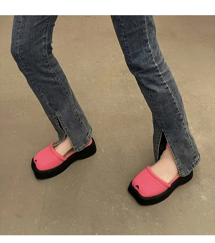Low Sandals Woman Leather Summer Nubuck Shoes Closed Toe Espadrilles Platform Suit Female Beige Breathable Low-heeled Comfo