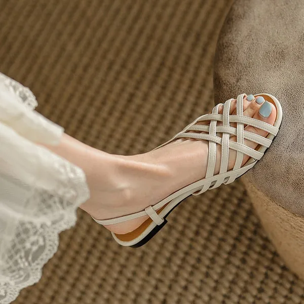 Low Sandals Woman Leather Summer Nubuck Shoes Closed Toe Espadrilles Platform Suit Female Beige Breathable Low-heeled Comfo