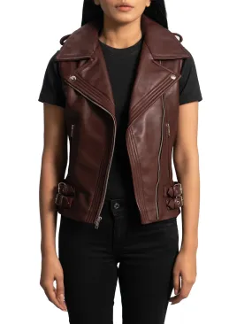 Maroon Leather Biker Vest