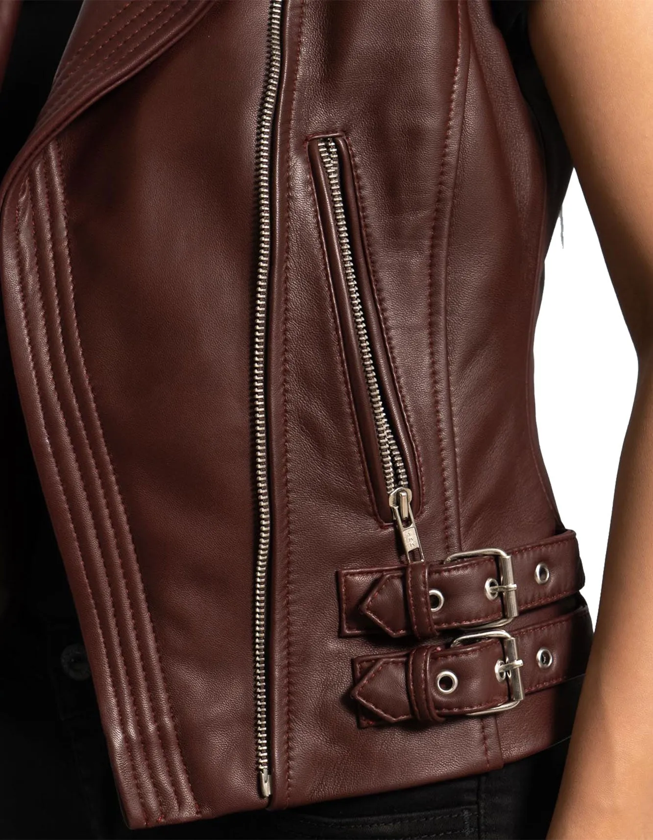 Maroon Leather Biker Vest