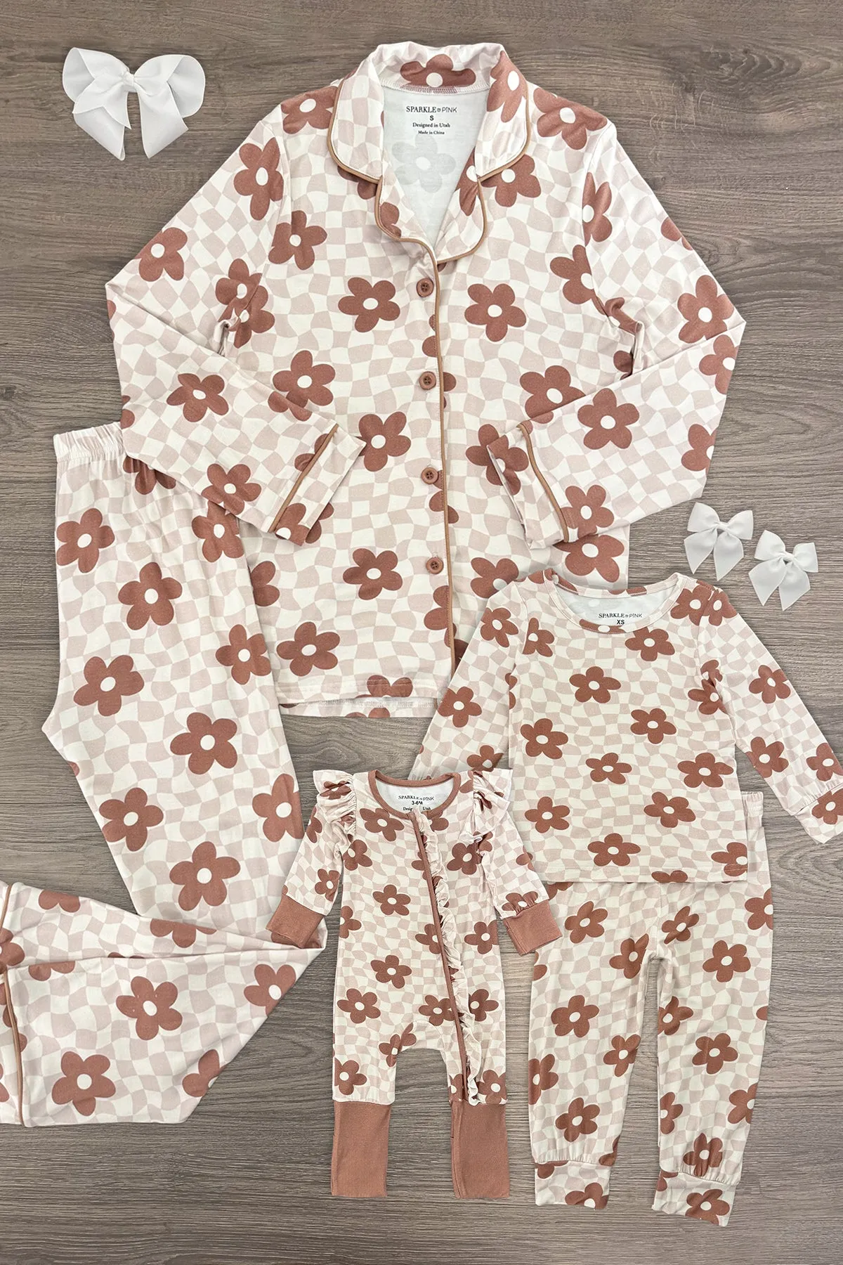 Mom & Me - Bamboo Checkered Blossoms Pajamas