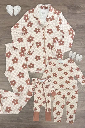 Mom & Me - Bamboo Checkered Blossoms Pajamas