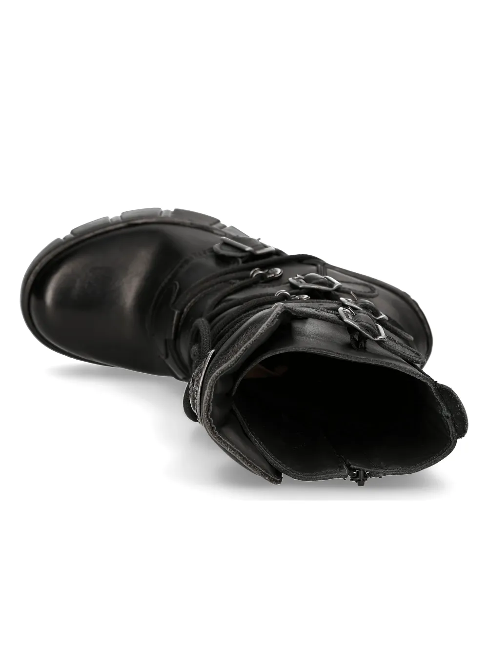 NEW ROCK Edgy Black Buckle-Detail Ankle Boots With Lace-Up