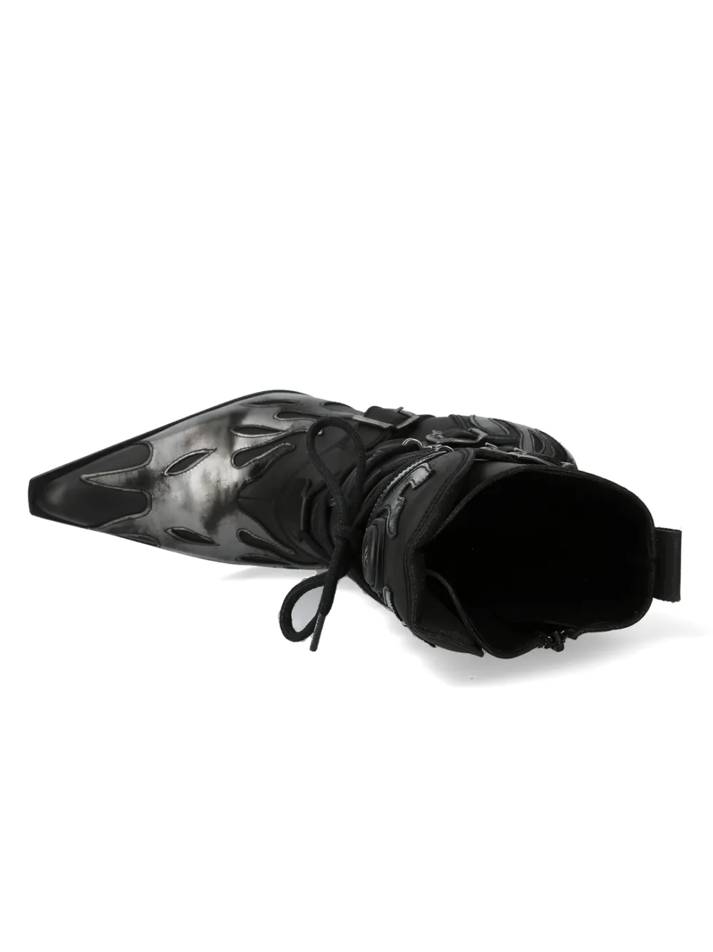 NEW ROCK Edgy Leather Flame High Heel Laced Boots