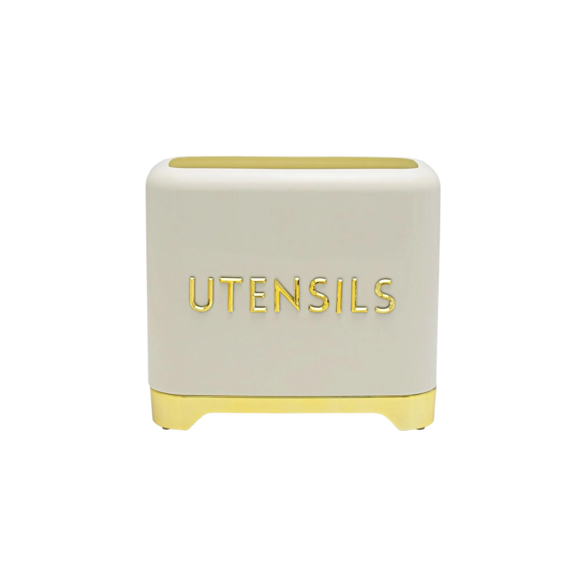 Retro Vintage Tin Utensil Holder Cream-Gold