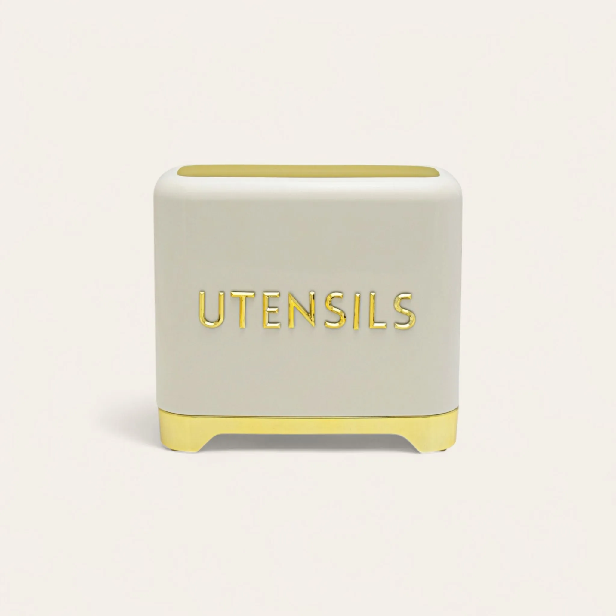 Retro Vintage Tin Utensil Holder Cream-Gold