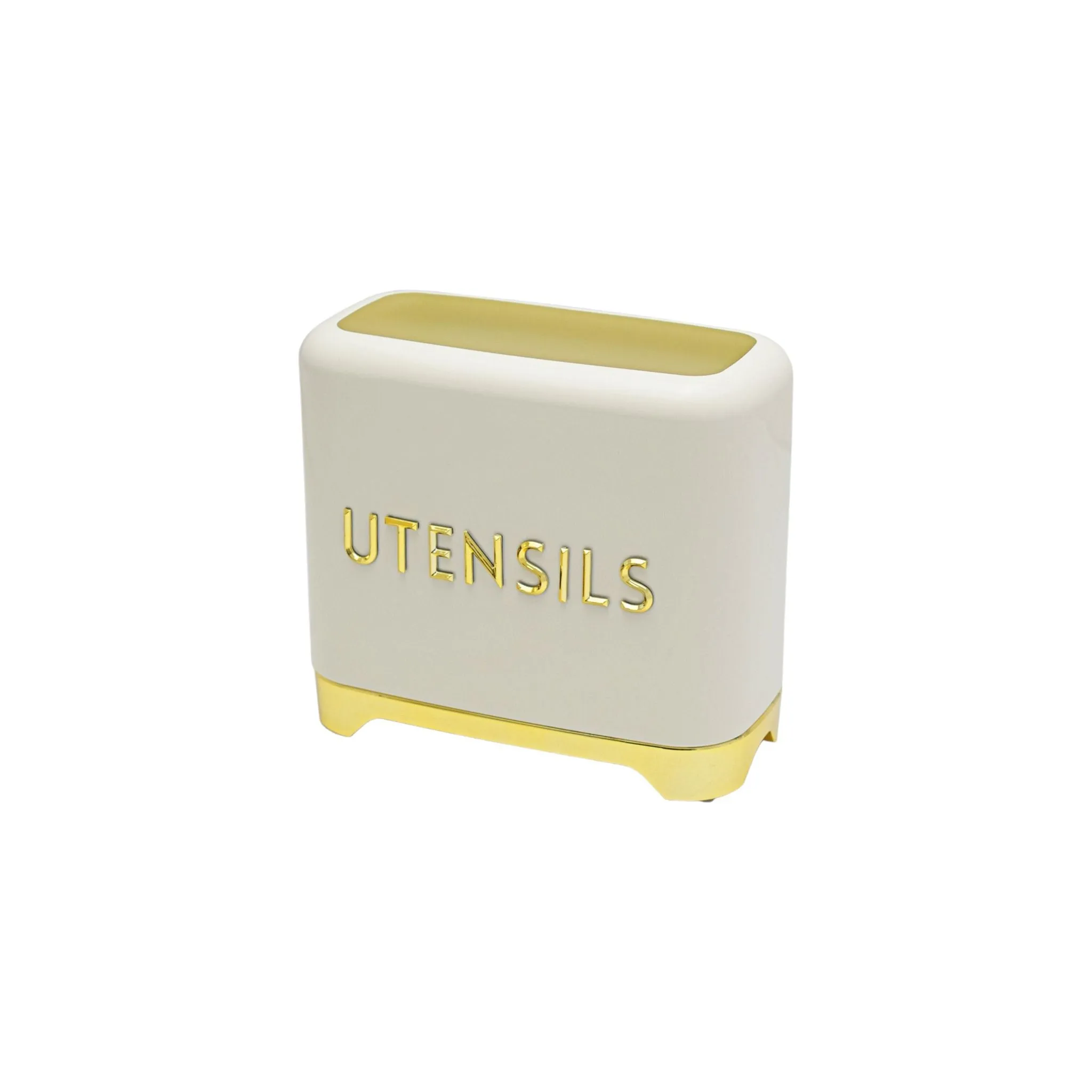 Retro Vintage Tin Utensil Holder Cream-Gold