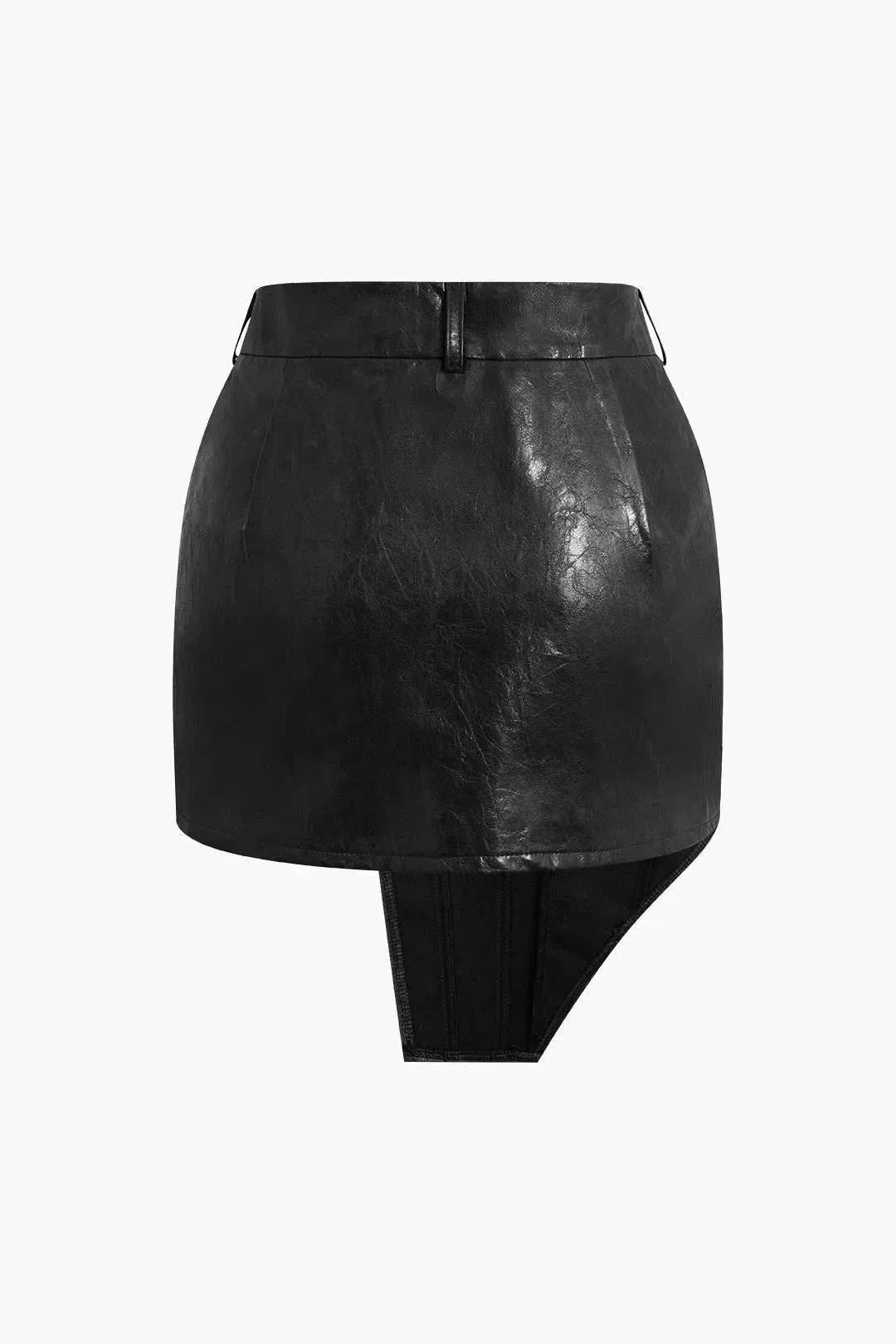 Rita – Bold hemline – Asymmetrical faux leather mini skirt