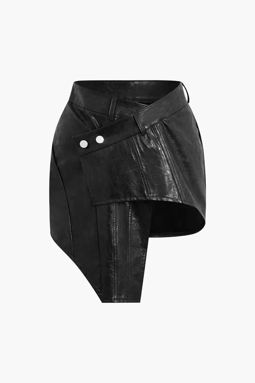 Rita – Bold hemline – Asymmetrical faux leather mini skirt