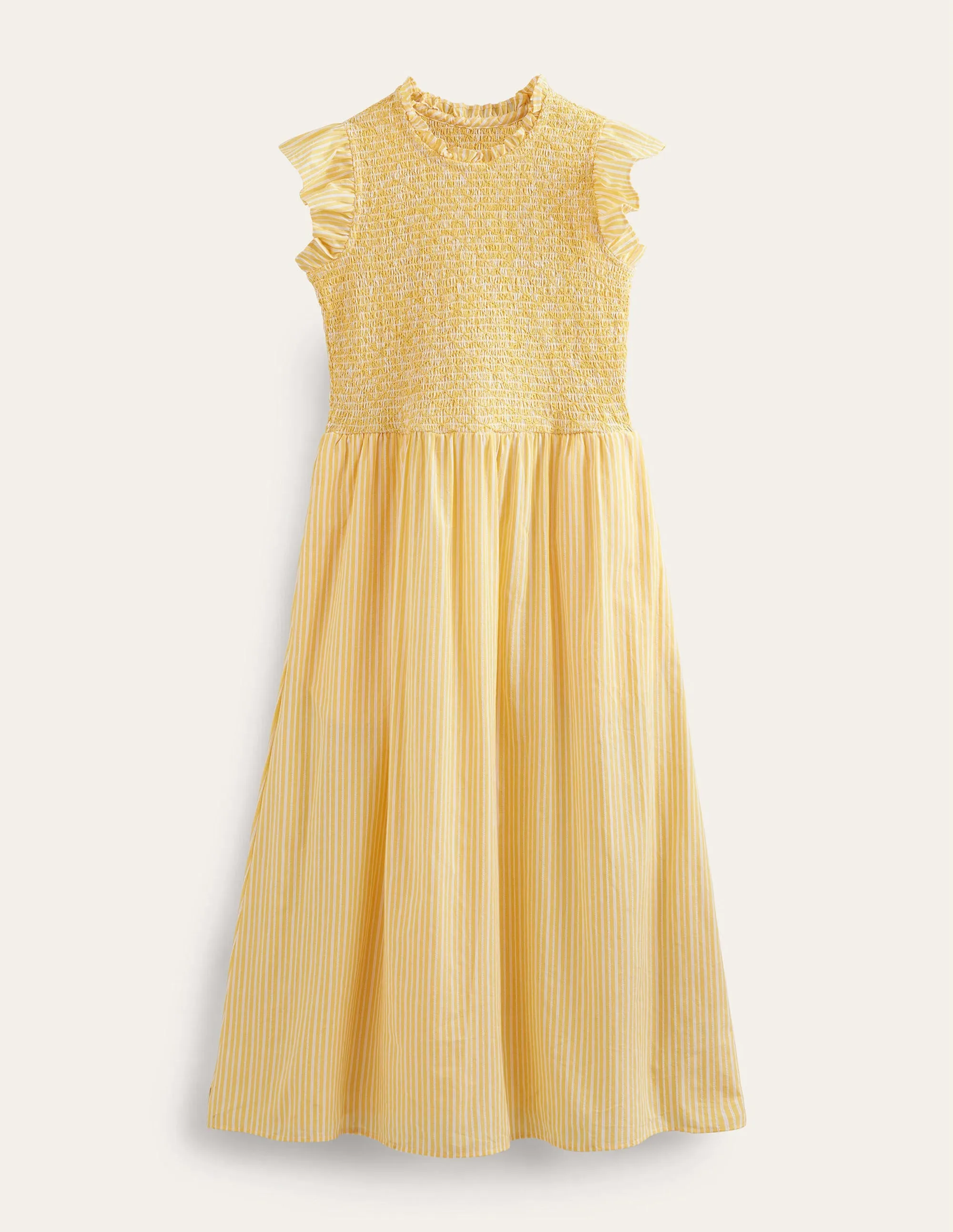 Smocked Bodice Midi Dress-Honeycomb, Leno Stripe