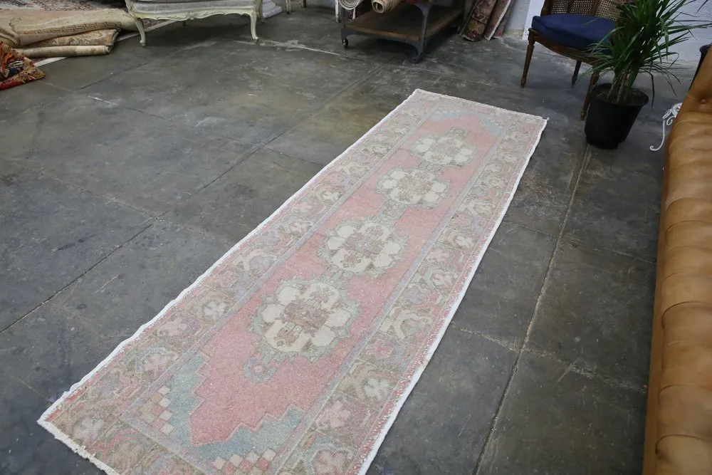 Vintage Faded Anatolian Turkish Runner Rug 2.10ftx9ft