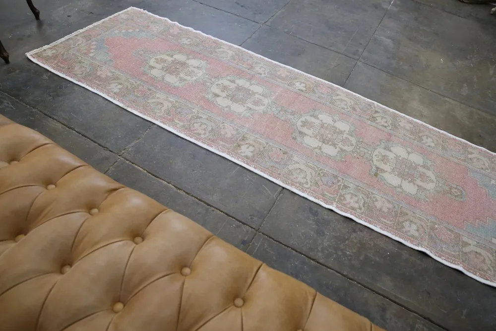 Vintage Faded Anatolian Turkish Runner Rug 2.10ftx9ft