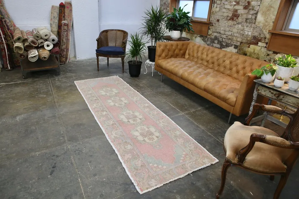 Vintage Faded Anatolian Turkish Runner Rug 2.10ftx9ft
