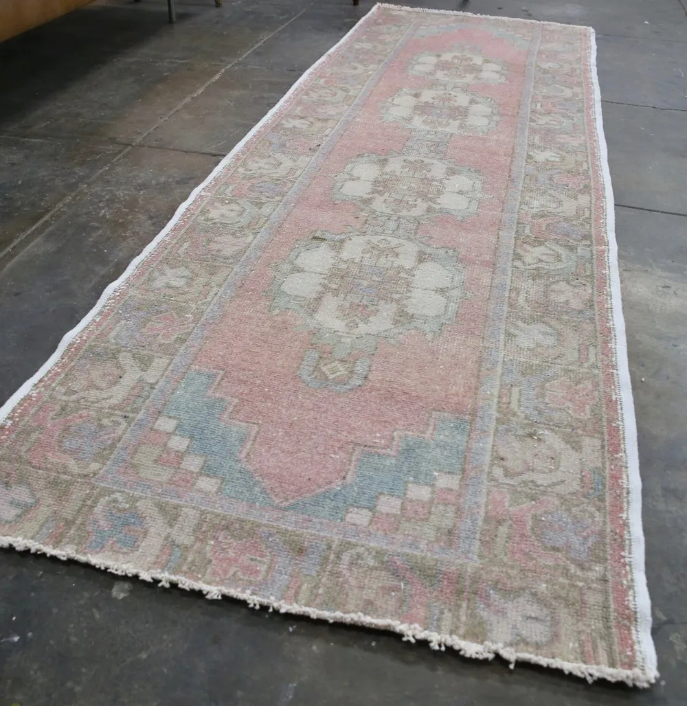 Vintage Faded Anatolian Turkish Runner Rug 2.10ftx9ft
