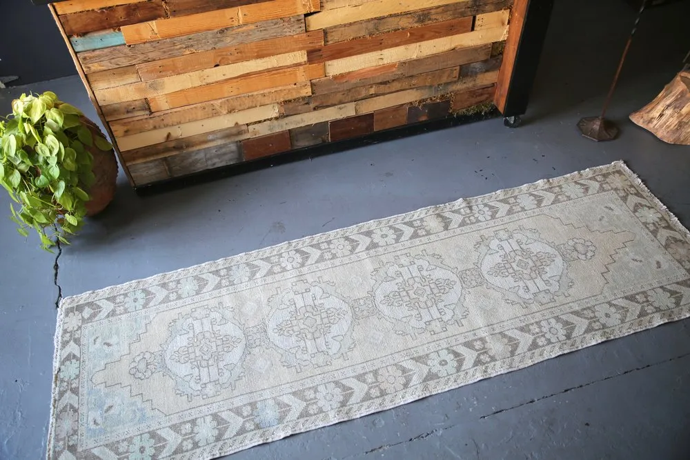Vintage Faded Anatolian Turkish Runner Rug 3.2ftx10ft