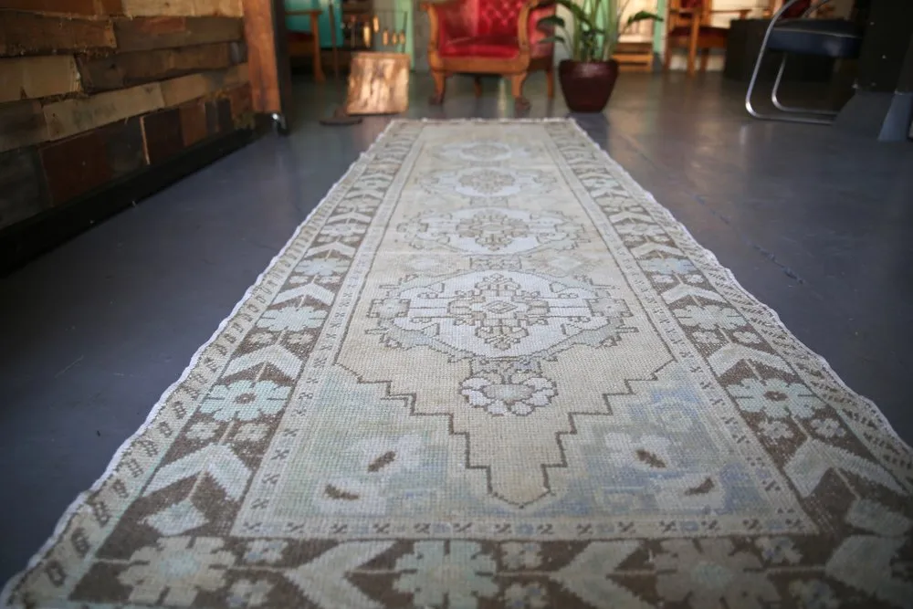 Vintage Faded Anatolian Turkish Runner Rug 3.2ftx10ft