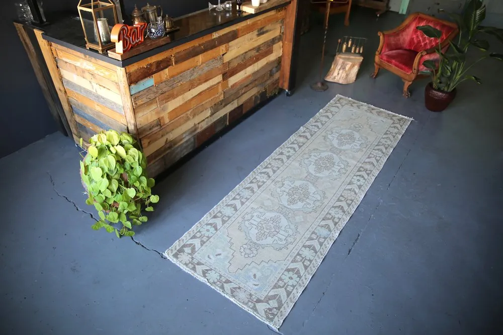 Vintage Faded Anatolian Turkish Runner Rug 3.2ftx10ft